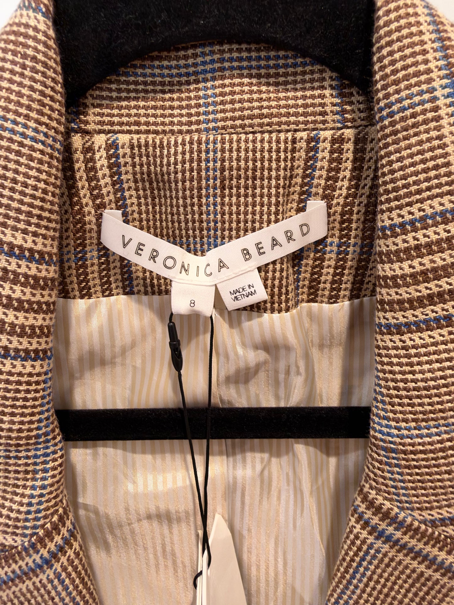 Veronica Beard Beacon Plaid Linen Dickey Blazer Jacket Size 8