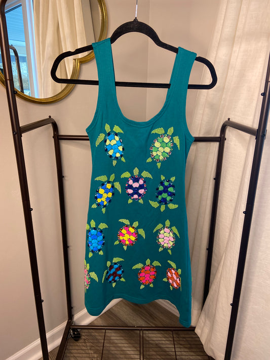 Queen of Sparkles Teal Turtle Tank Dress size S