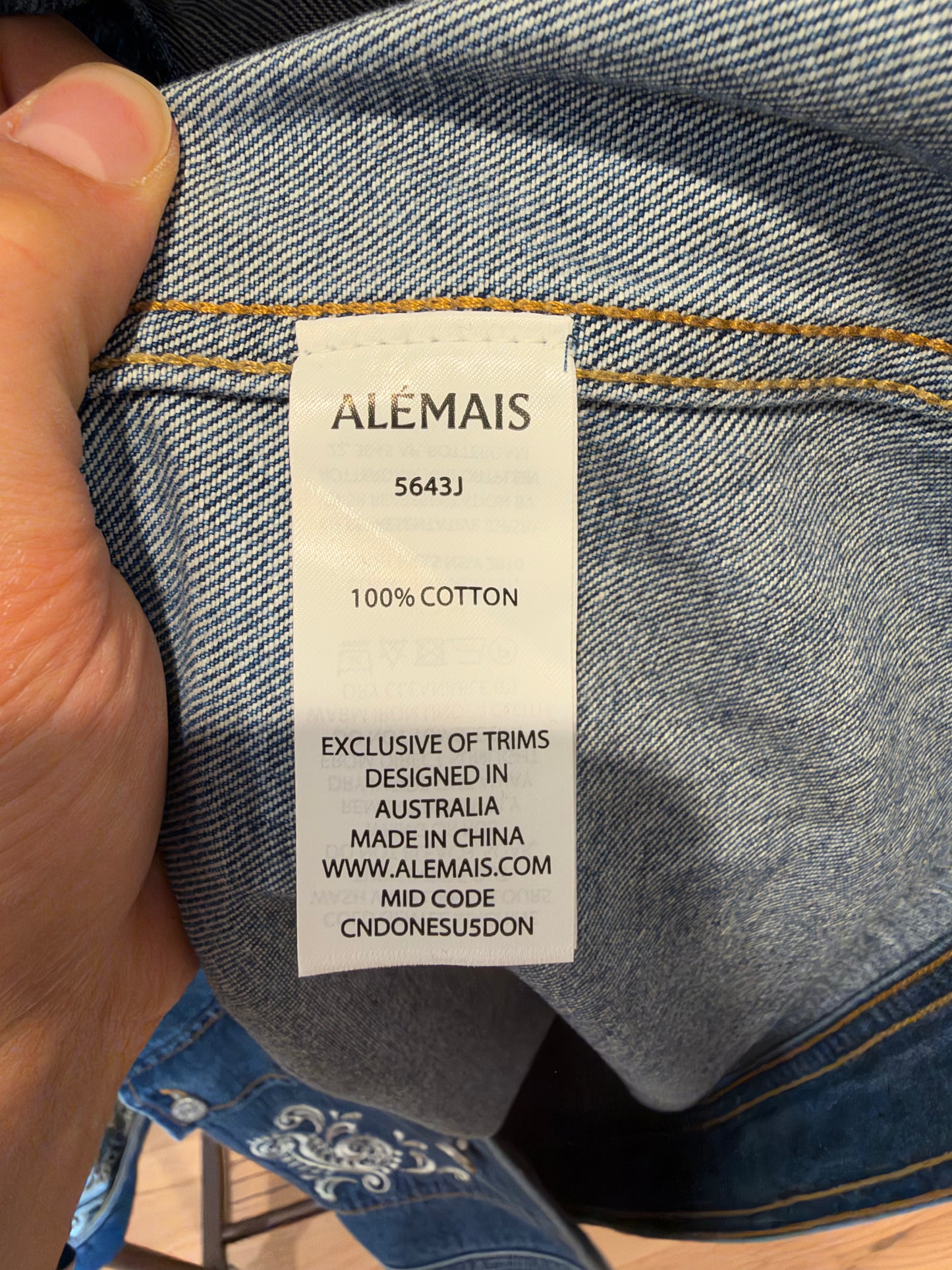 Alemais Jacones Embroidered Denim Jacket size AU 12 US 8