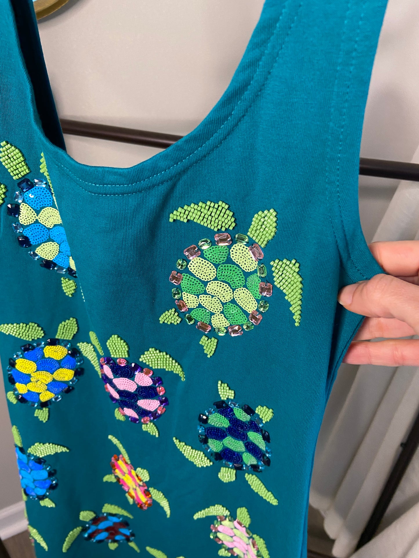Queen of Sparkles Teal Turtle Tank Dress size S
