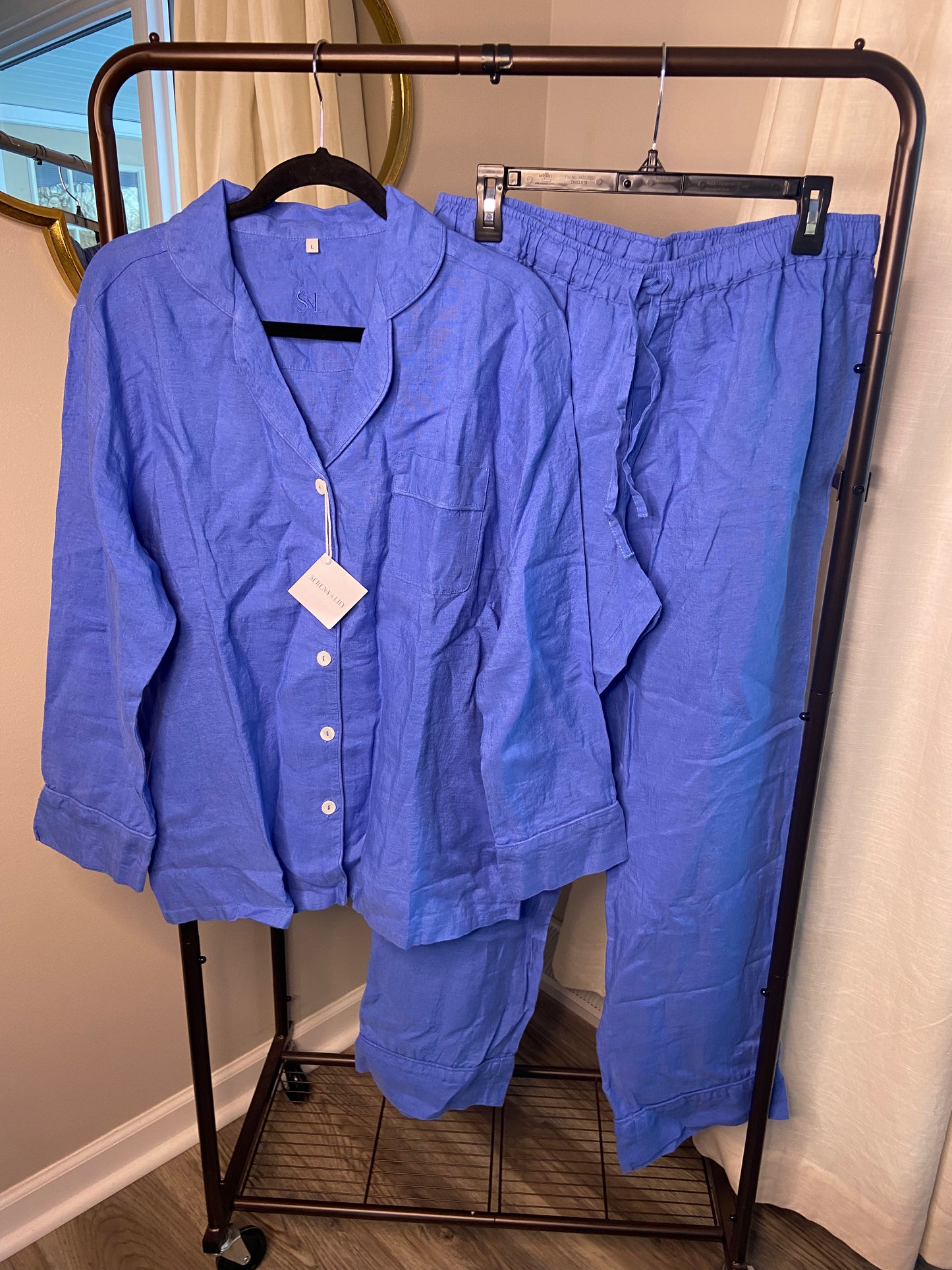 Serena and Lilly Positano Linen Pajamas in French Blue size L