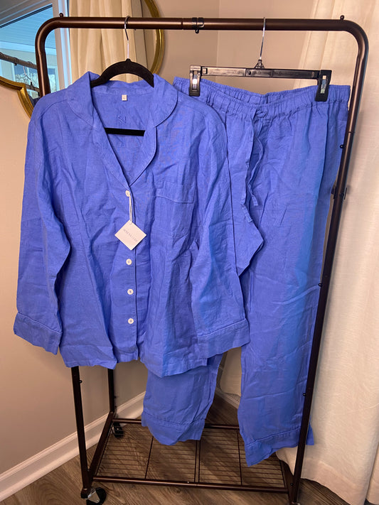 Serena and Lilly Positano Linen Pajamas in French Blue size L