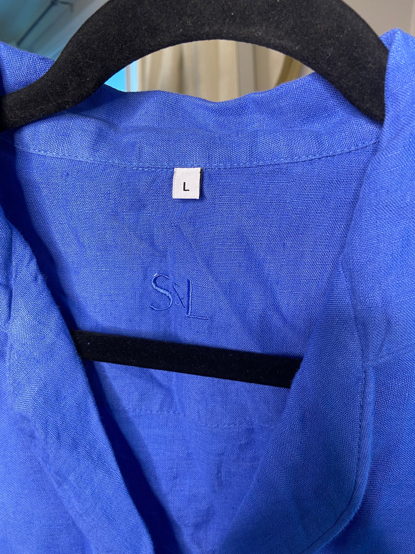 Serena and Lilly Positano Linen Pajamas in French Blue size L