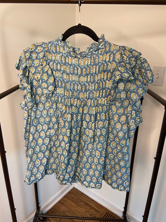 Oliphant Pintuck Ruffle Sleeve Blouse size XL