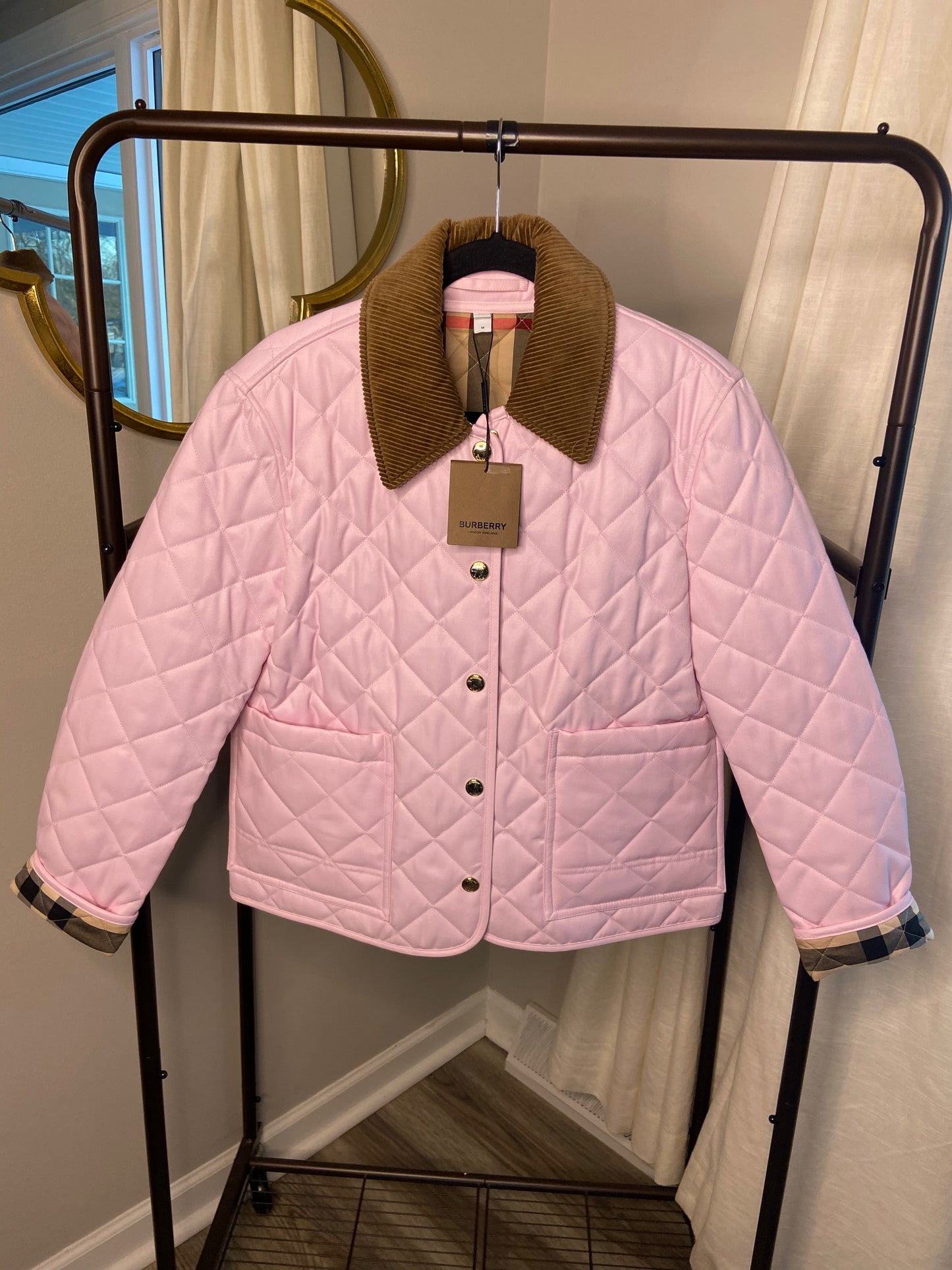 Burberry Pale Candy Pink Quilted Barn Jacket size M