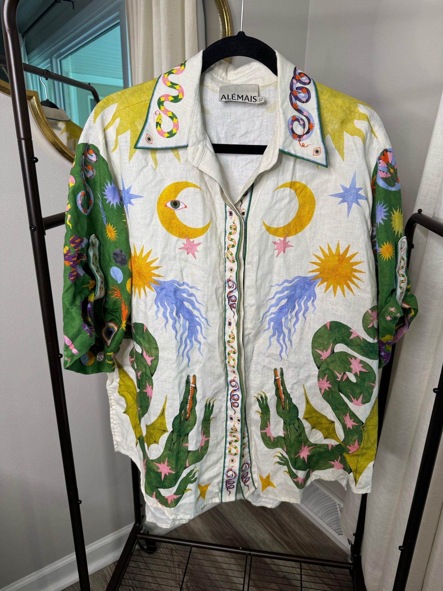 ALEMAIS Seeker Printed Linen Shirt size US 8