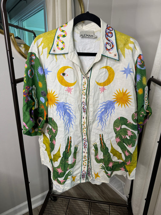 ALEMAIS Seeker Printed Linen Shirt size US 8