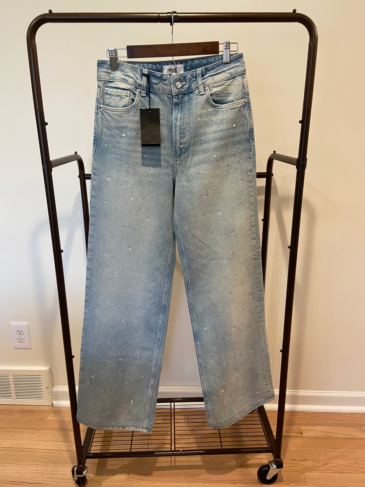Paige Sasha Eza Crystal Embellished Wide Leg Jeans size 28