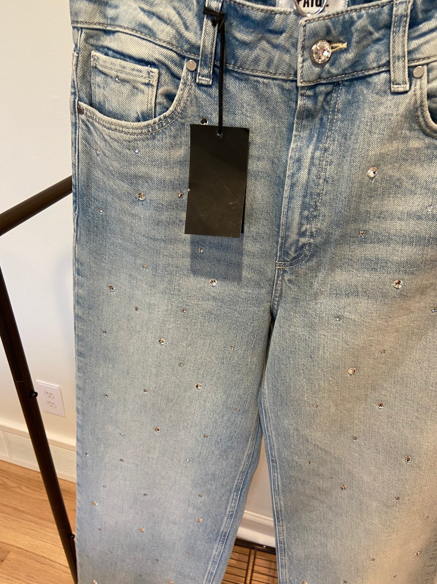 Paige Sasha Eza Crystal Embellished Wide Leg Jeans size 28