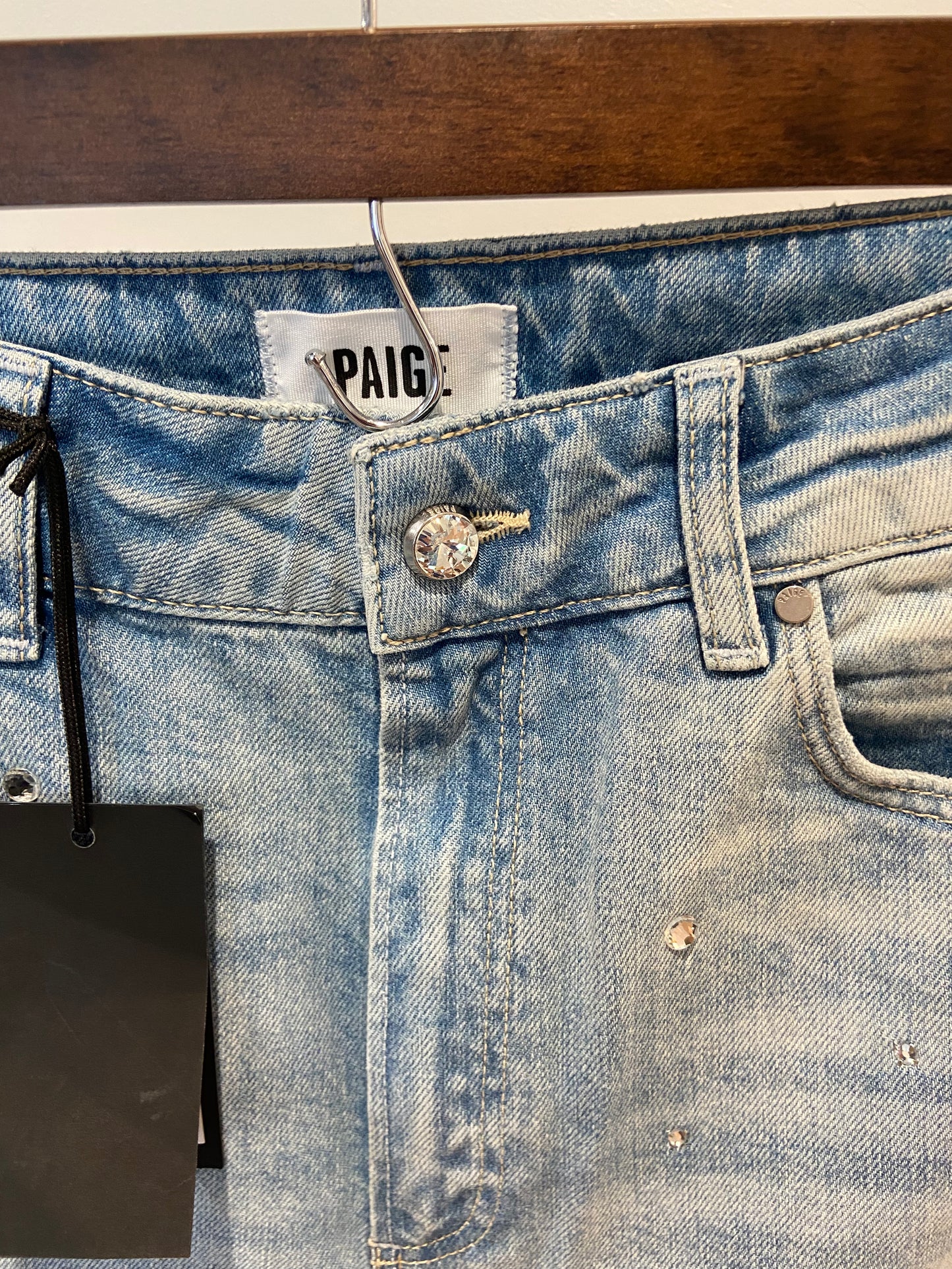 Paige Sasha Eza Crystal Embellished Wide Leg Jeans size 28