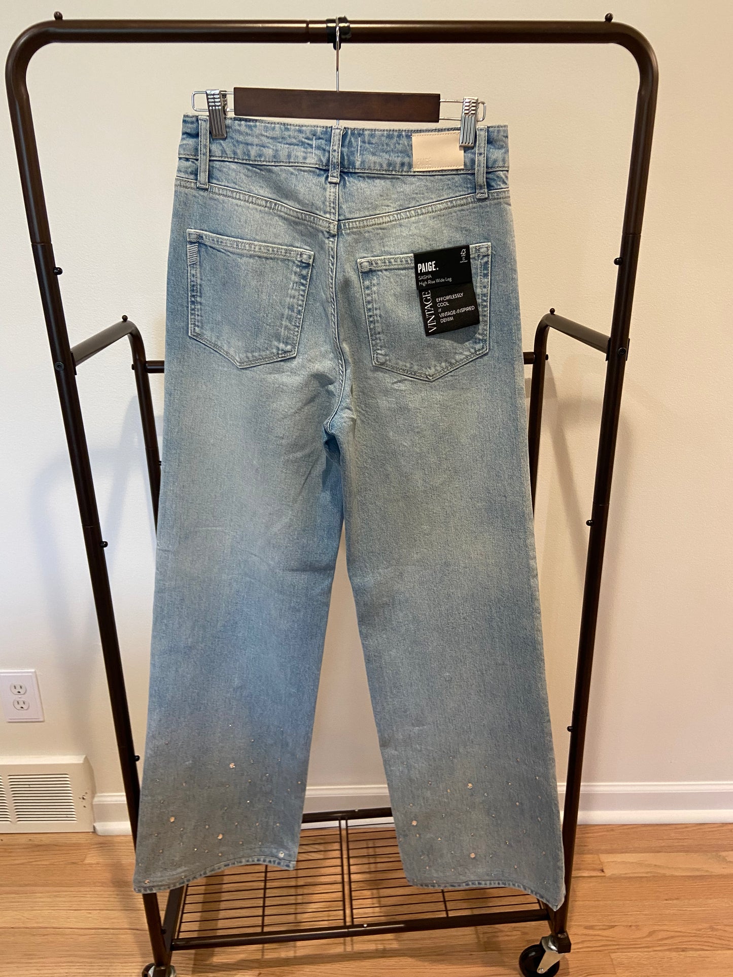 Paige Sasha Eza Crystal Embellished Wide Leg Jeans size 28