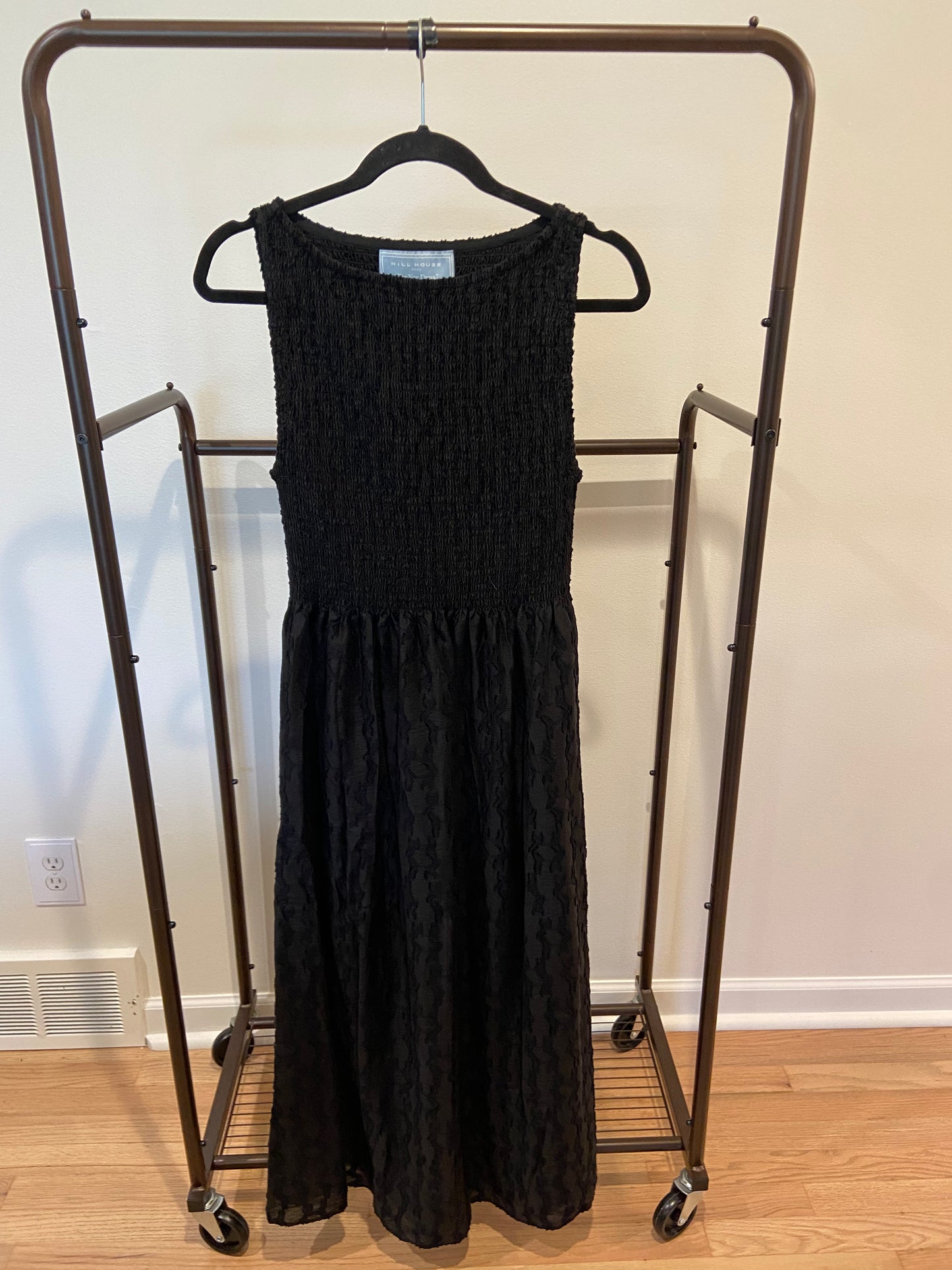 Hill House The Cosima Nap Dress in Black Fil Coupé size S
