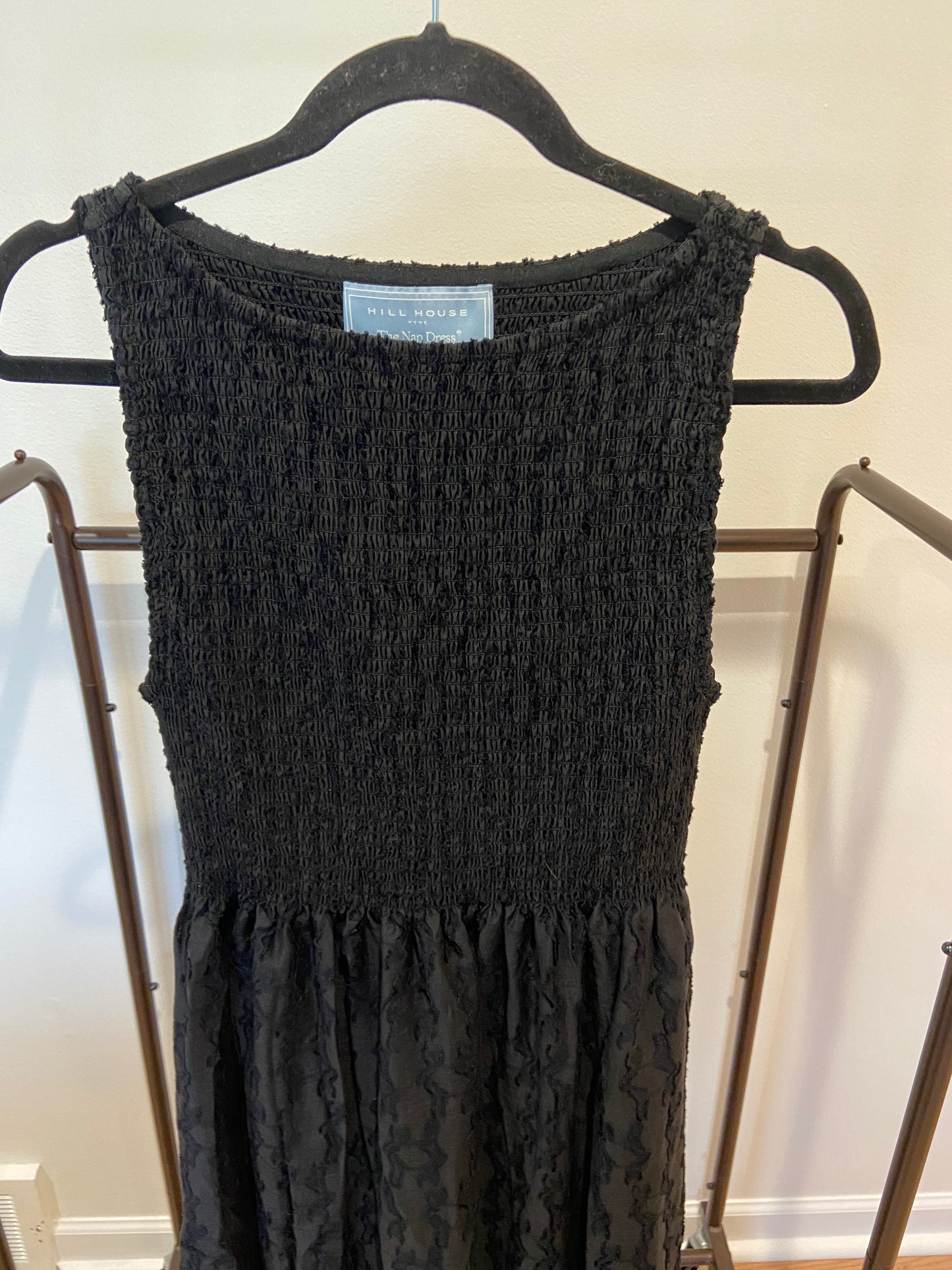 Hill House The Cosima Nap Dress in Black Fil Coupé size S