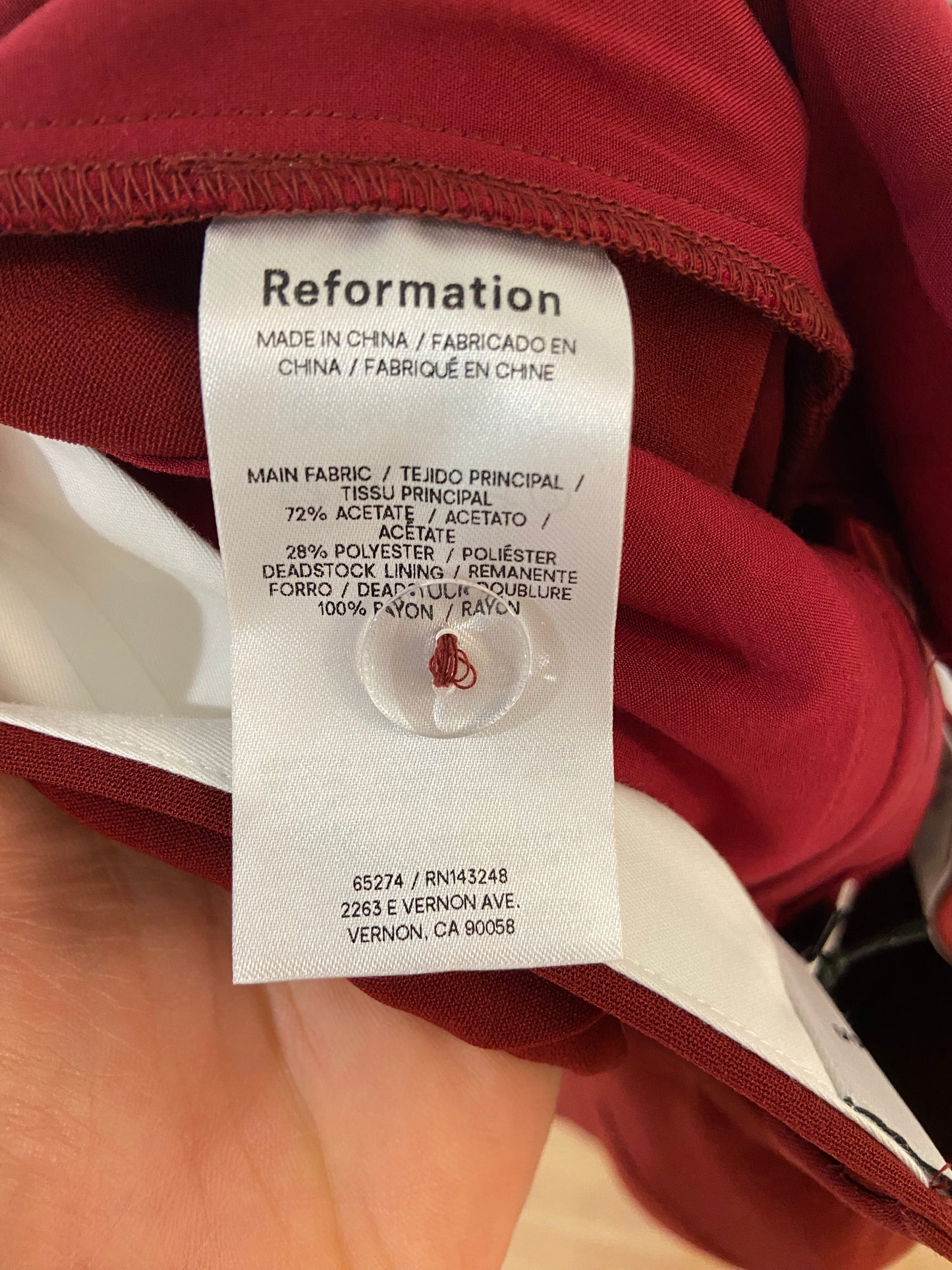 Reformation Alex Mid Rise Pant in Chianti Red size 4