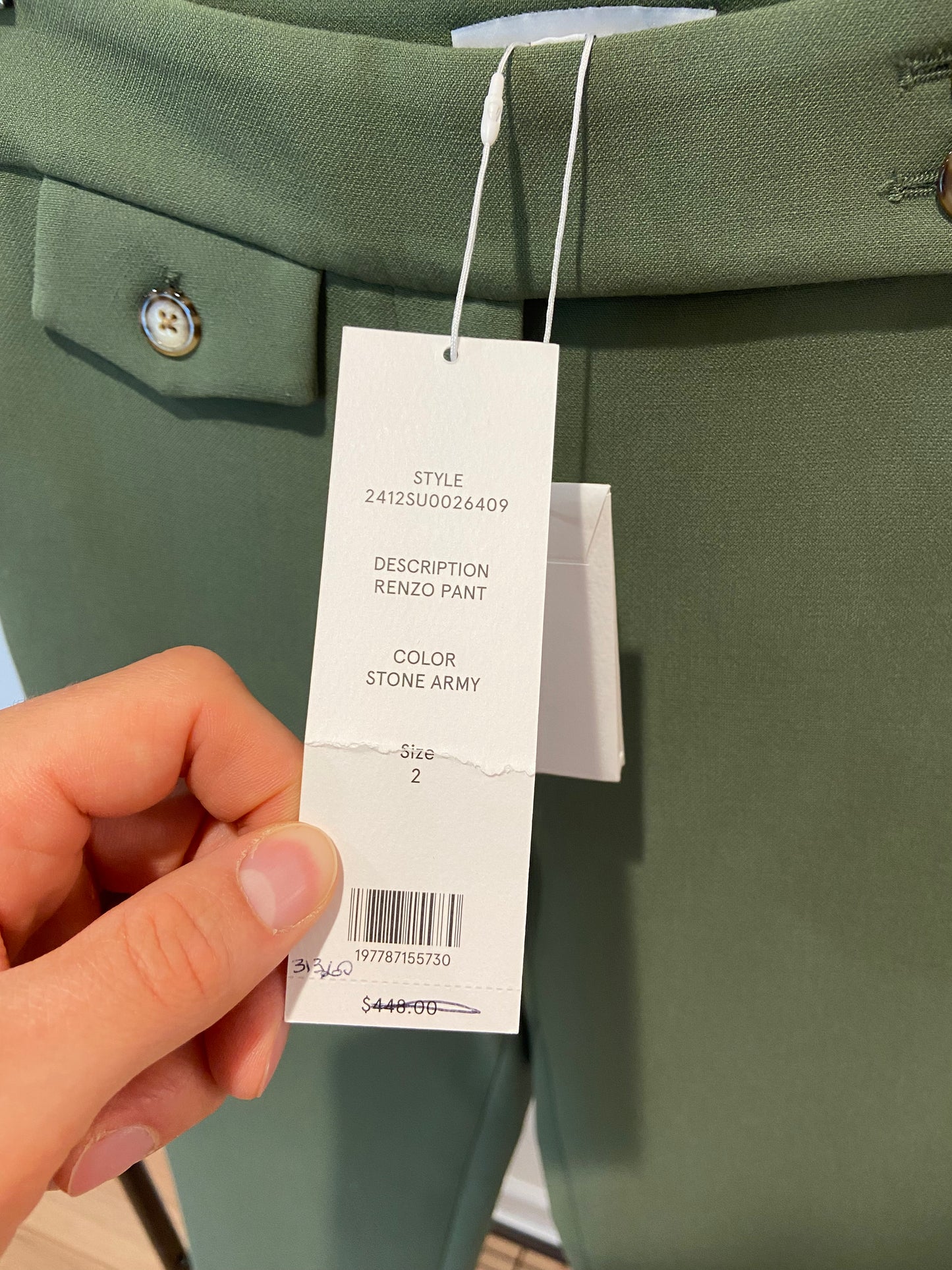 Veronica Beard Renzo Pants in Stone Army Green size 2