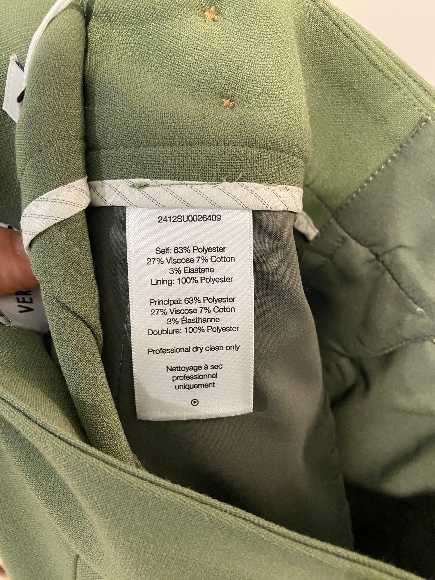 Veronica Beard Renzo Pants in Stone Army Green size 2