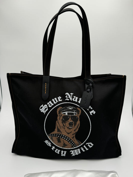 COACH Tote  Recycled Canvas With Bear Graphic