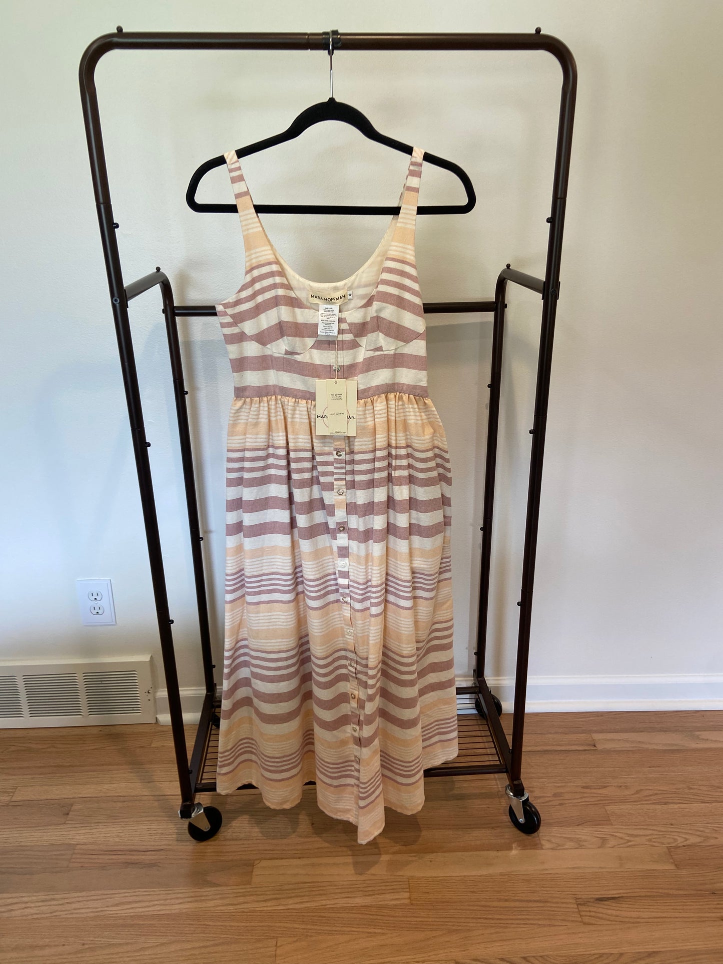Mara Hoffman Button Front Midi Dress in Sand size 4