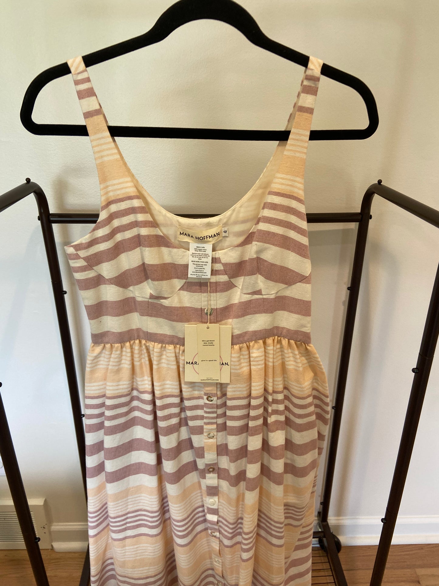 Mara Hoffman Button Front Midi Dress in Sand size 4