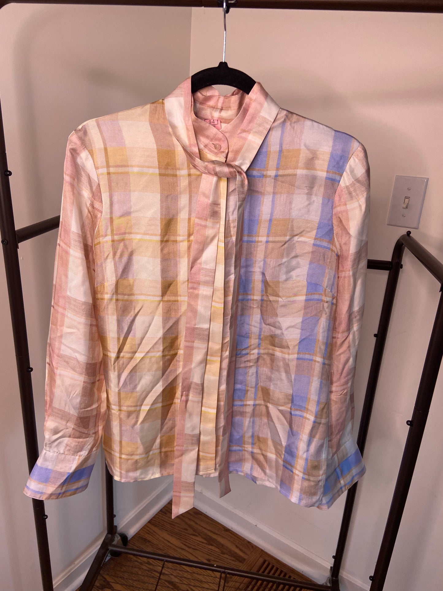 Zimmermann Dancer Checkered Neck Tie Pastel Ombré Blouse size US 4