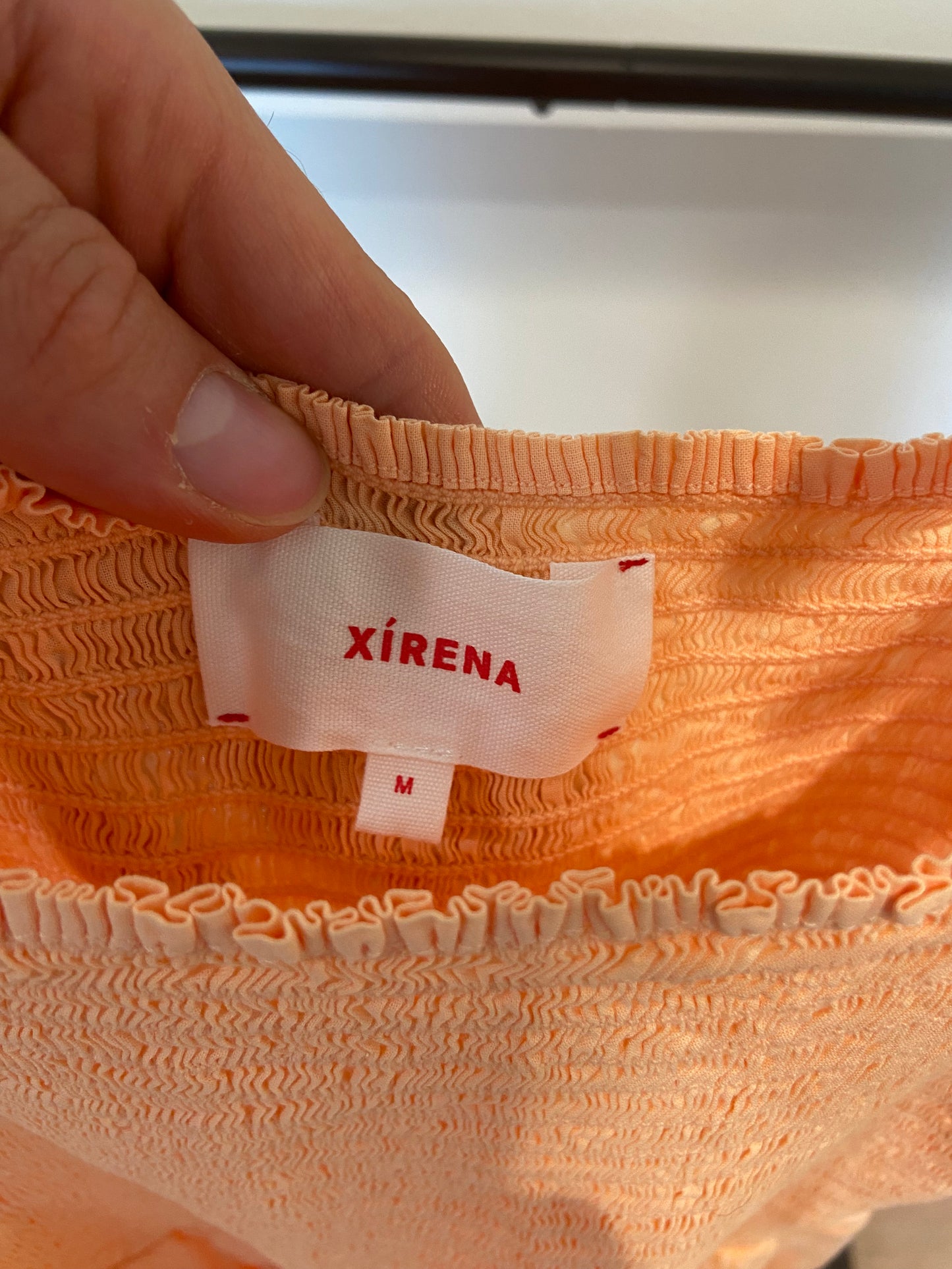 Xirena Smocked Peach Shoulder Tie Midi Dress size M
