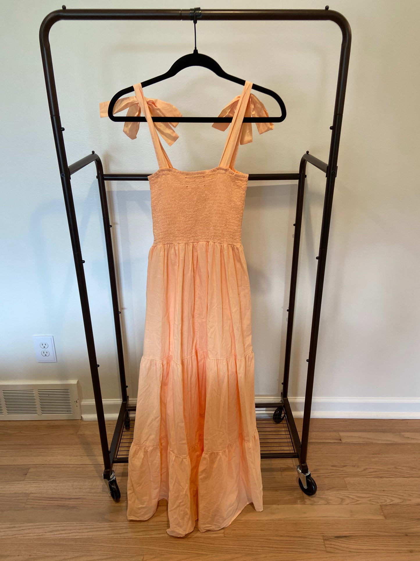 Xirena Smocked Peach Shoulder Tie Midi Dress size M