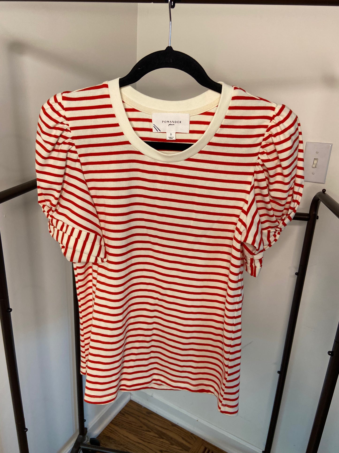 Pomander Place Red Striped Vesty Puff Short Sleeve Crewneck size S