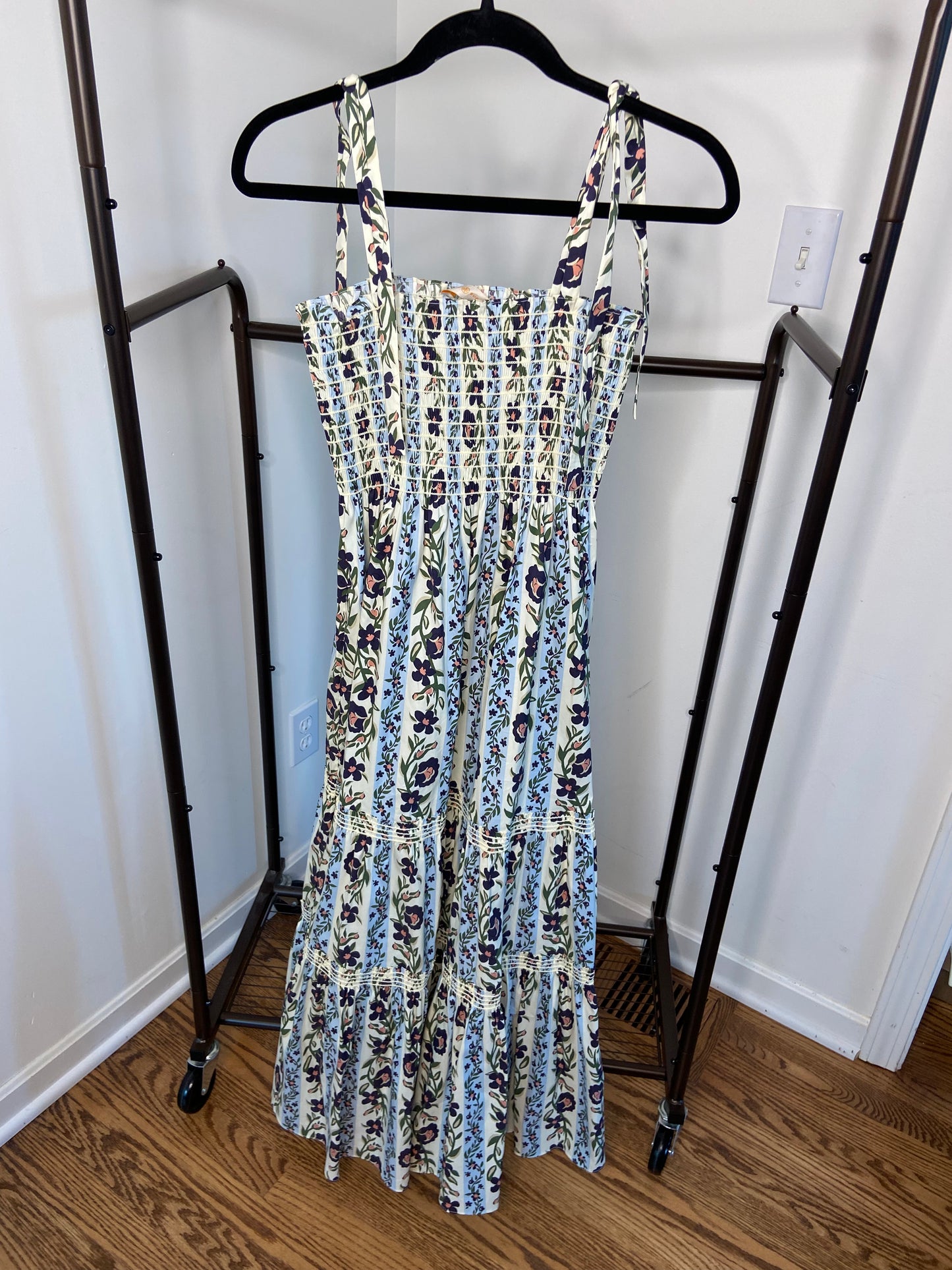Tory Burch Shirred Tiered Floral Poplin Dress size M