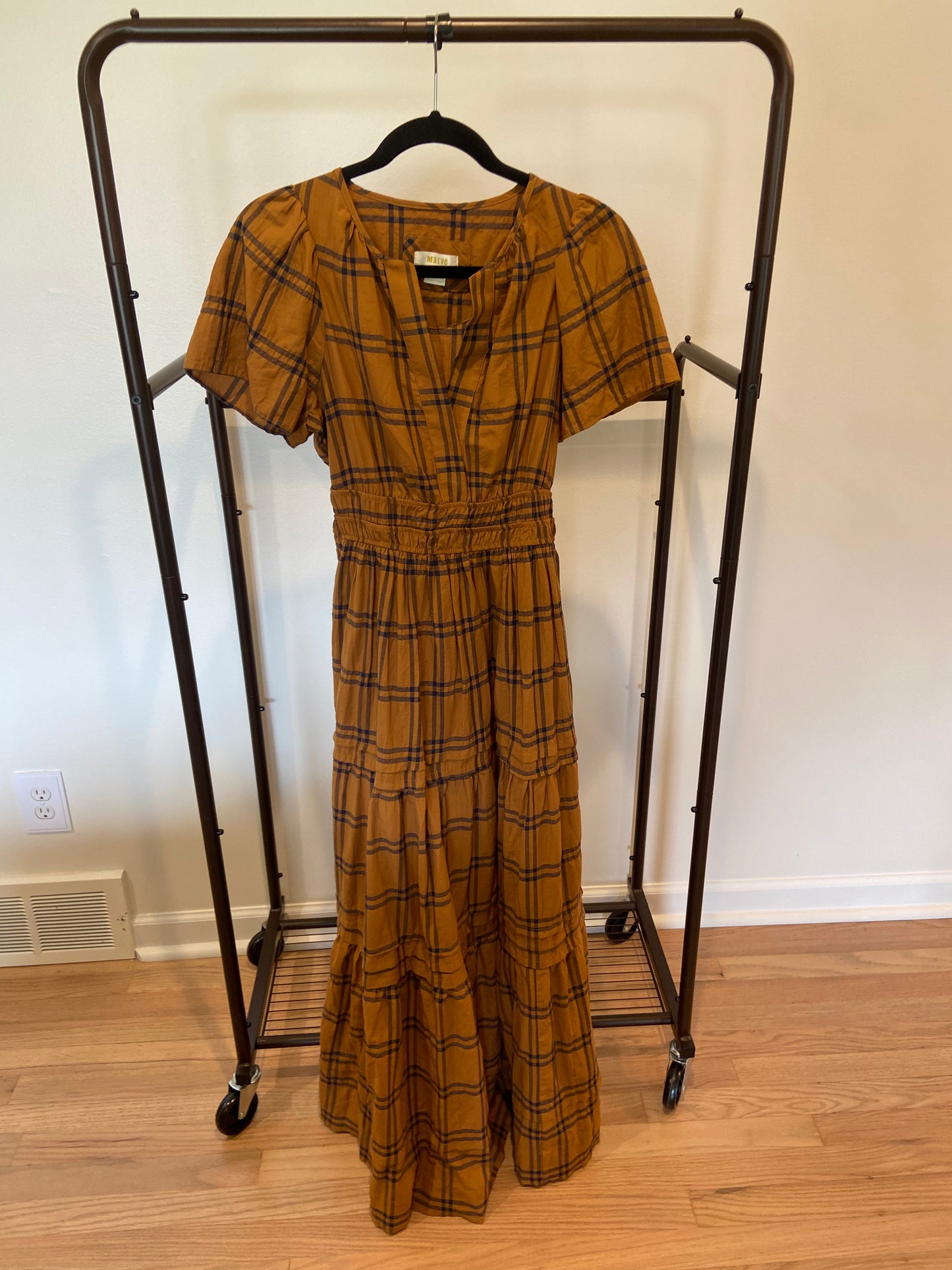 Anthropologie Maeve Somerset Maxi Dress in Mustard Plaid size XS