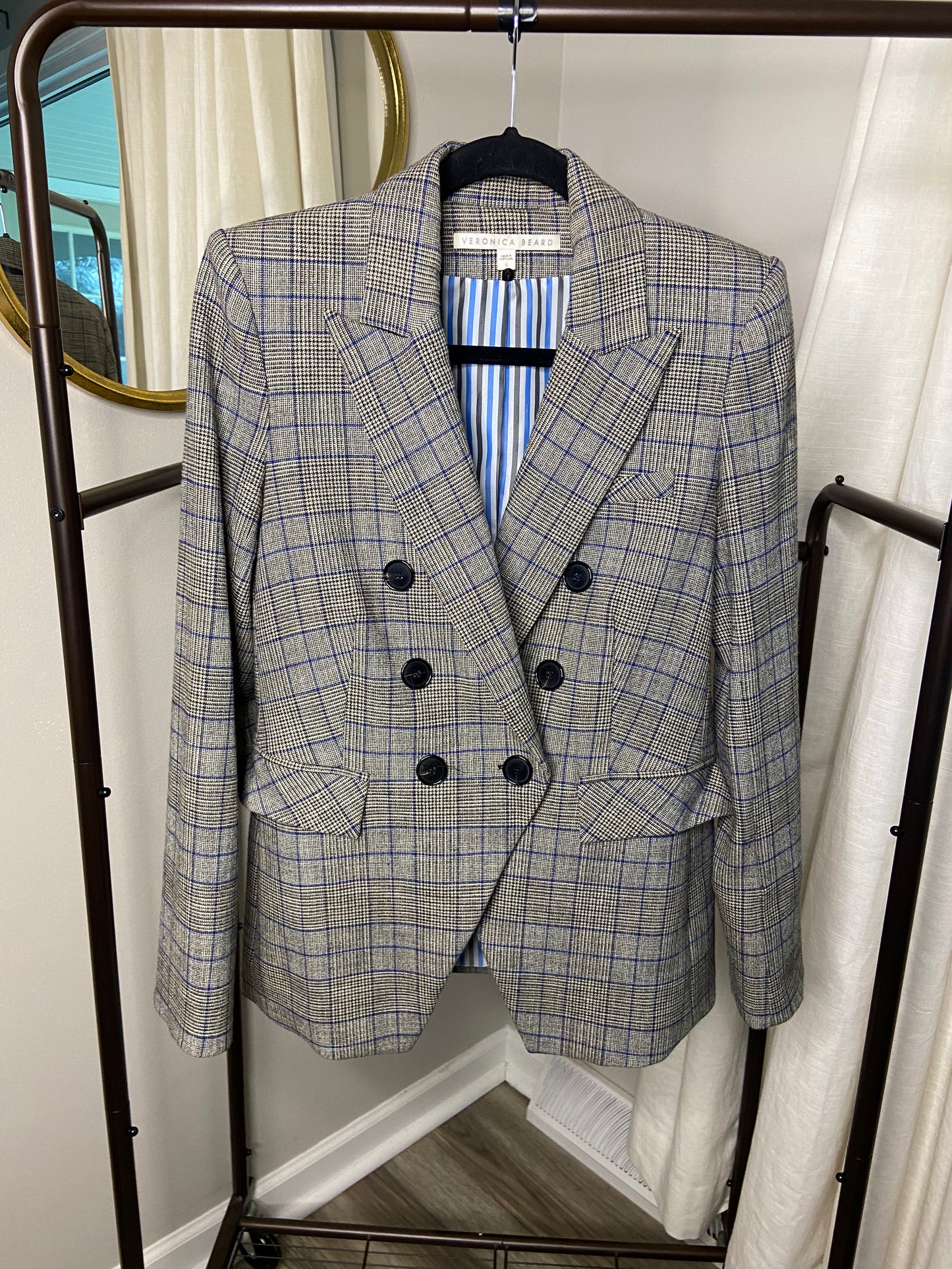 Veronica Beard Miller Dickey Jacket Gray Navy Blue Plaid size 6