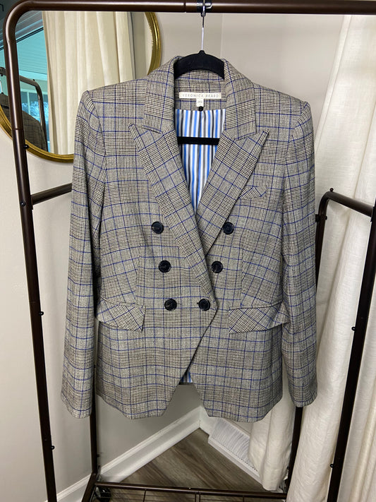 Veronica Beard Miller Dickey Jacket Gray Navy Blue Plaid size 6