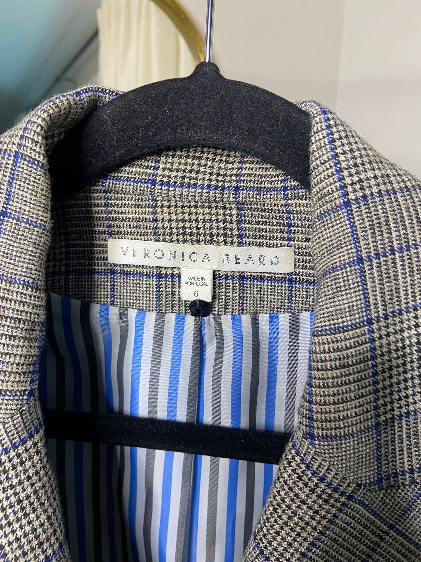 Veronica Beard Miller Dickey Jacket Gray Navy Blue Plaid size 6