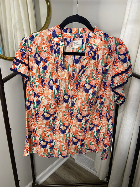 Trovata Birds of Paradis Clover Blouse in Red Jacintos size L
