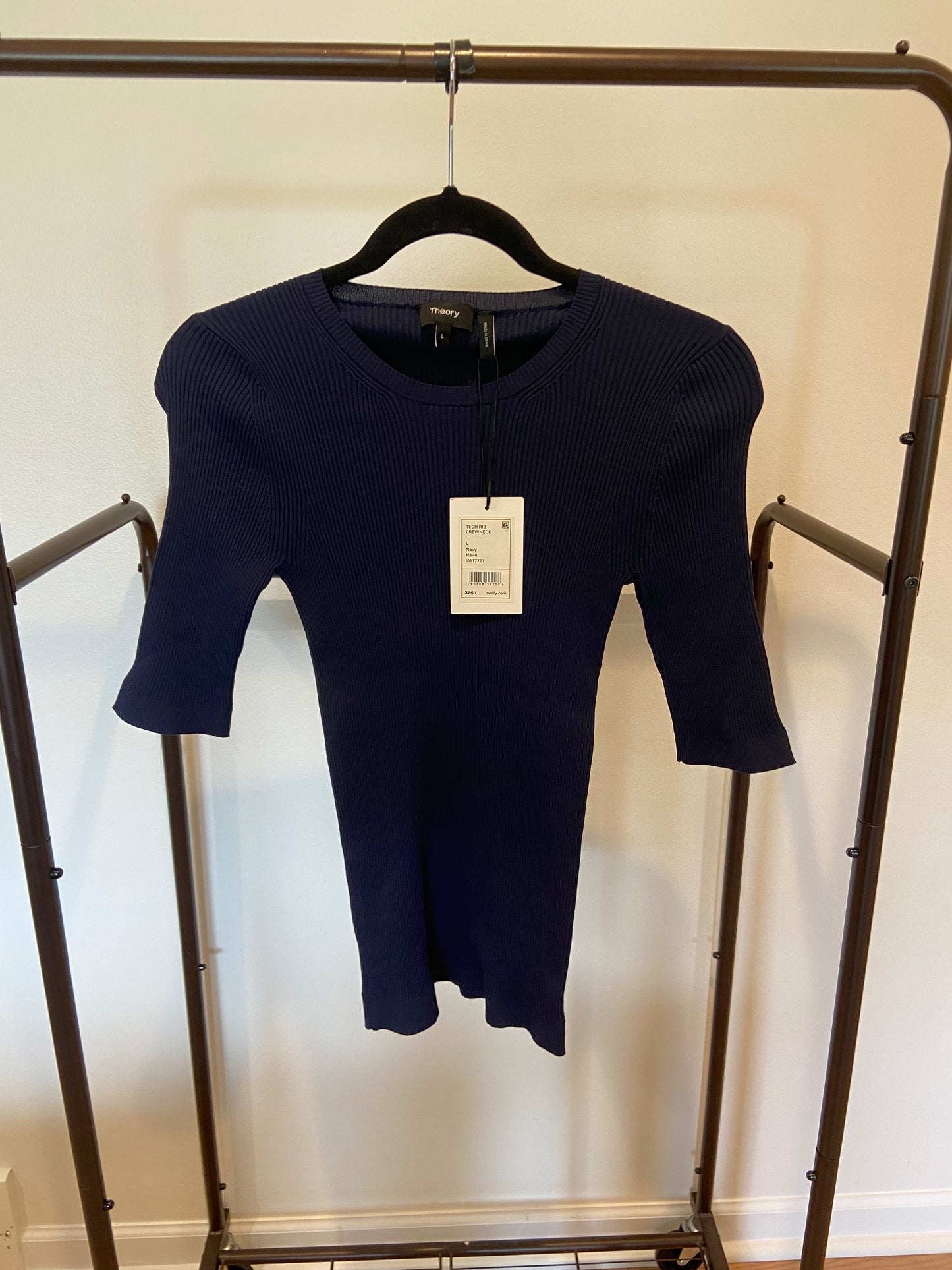 Theory Tech Rib Crewneck Shirt in Navy size L