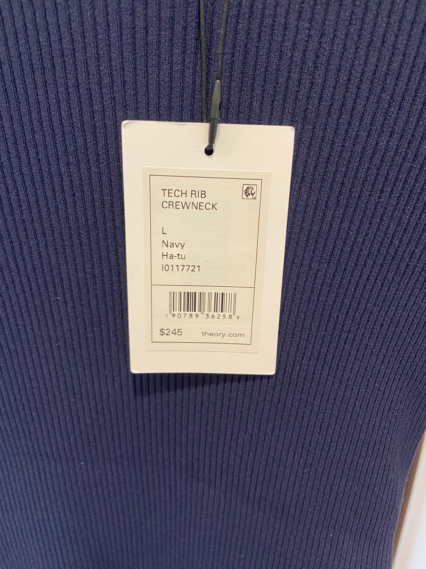 Theory Tech Rib Crewneck Shirt in Navy size L