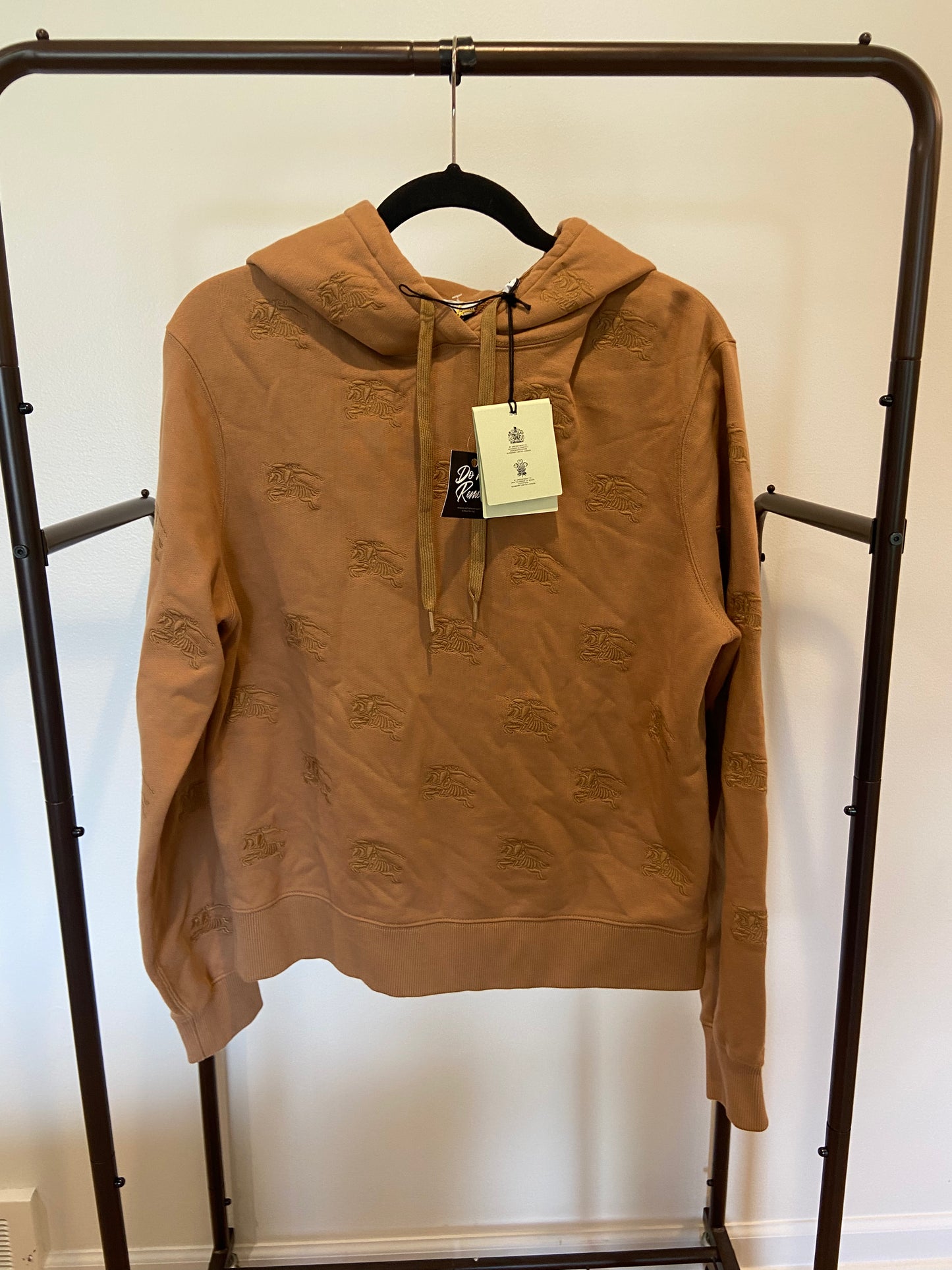 Burberry Embroidered Drawstring Hoodie Camel Legacy Brown Hoodie size XS