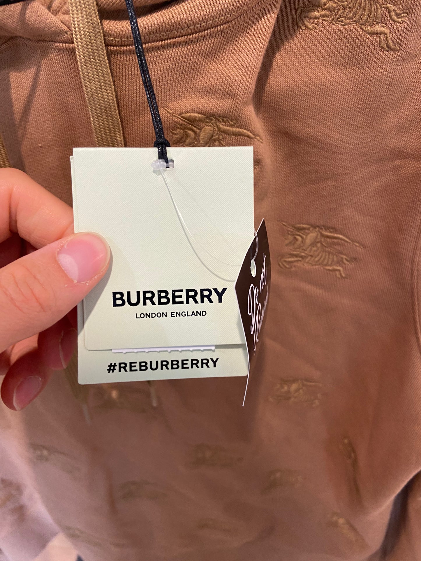 Burberry Embroidered Drawstring Hoodie Camel Legacy Brown Hoodie size XS
