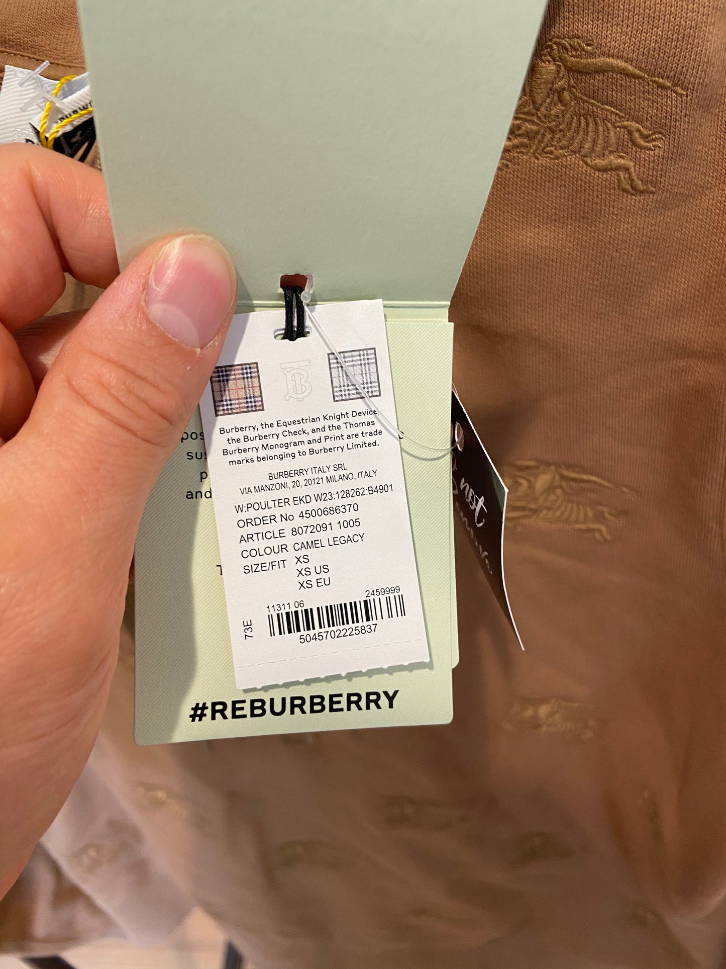 Burberry Embroidered Drawstring Hoodie Camel Legacy Brown Hoodie size XS