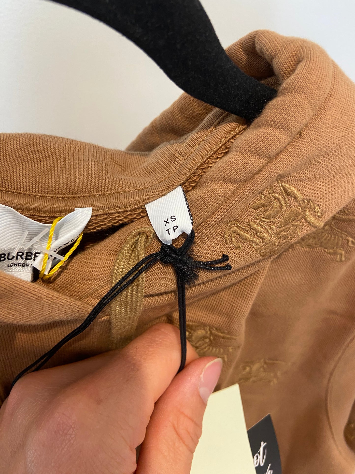 Burberry Embroidered Drawstring Hoodie Camel Legacy Brown Hoodie size XS