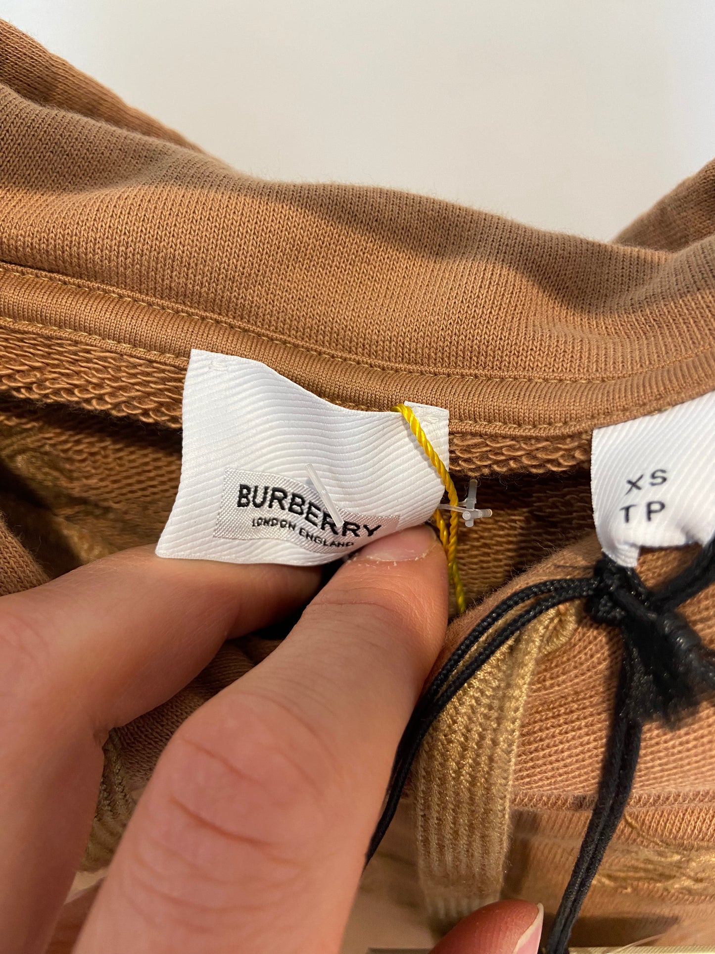 Burberry Embroidered Drawstring Hoodie Camel Legacy Brown Hoodie size XS