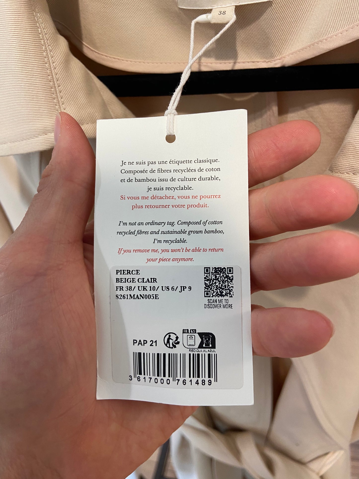 Sezane Pierce Trench Coat in Beige size 38 US 6