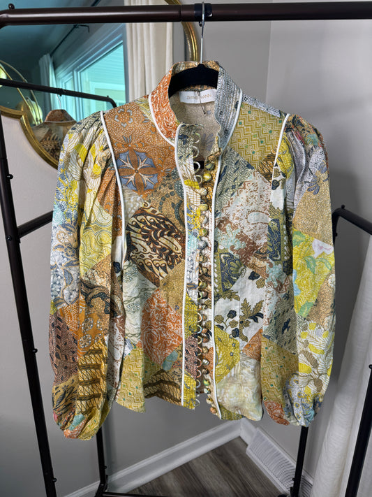 ZIMMERMANN Brightside Paisley Linen Shirt size US 4