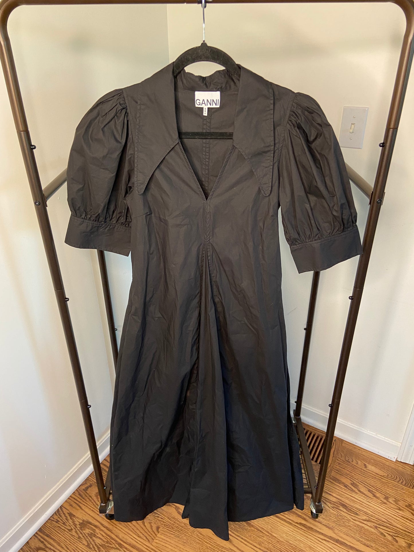 Ganni Black Poplin Midi Dress size 2