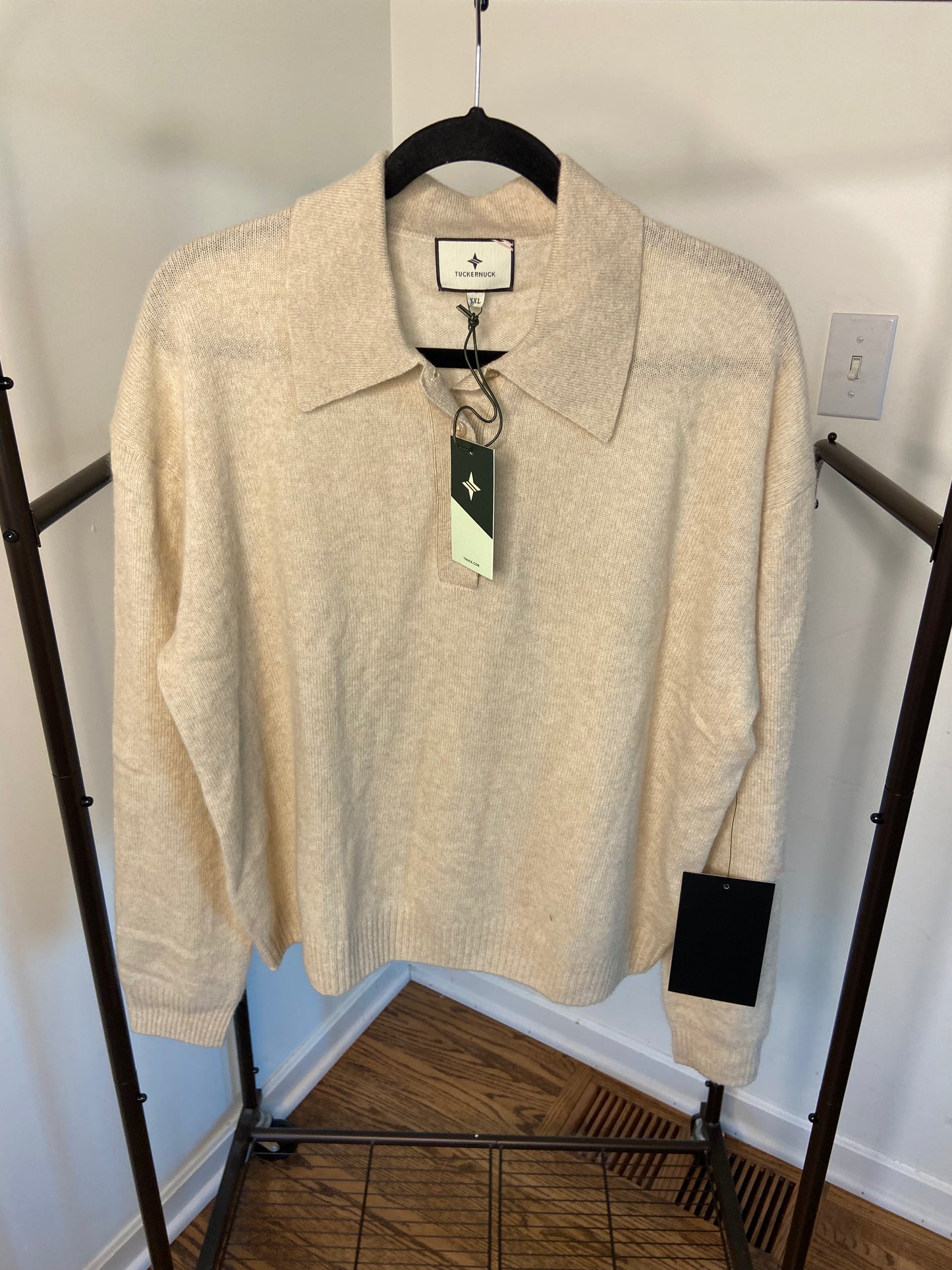 Tuckernuck Sandstone Cashmere Cassidy Polo Sweater size XXL