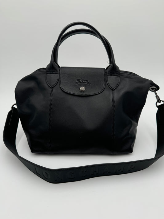 Longchamp Le Pliage Cuir Leather Small Tote Black