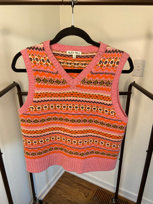 Alex Mill Francis Fair Isle Wool Vest In Peony Combo size M