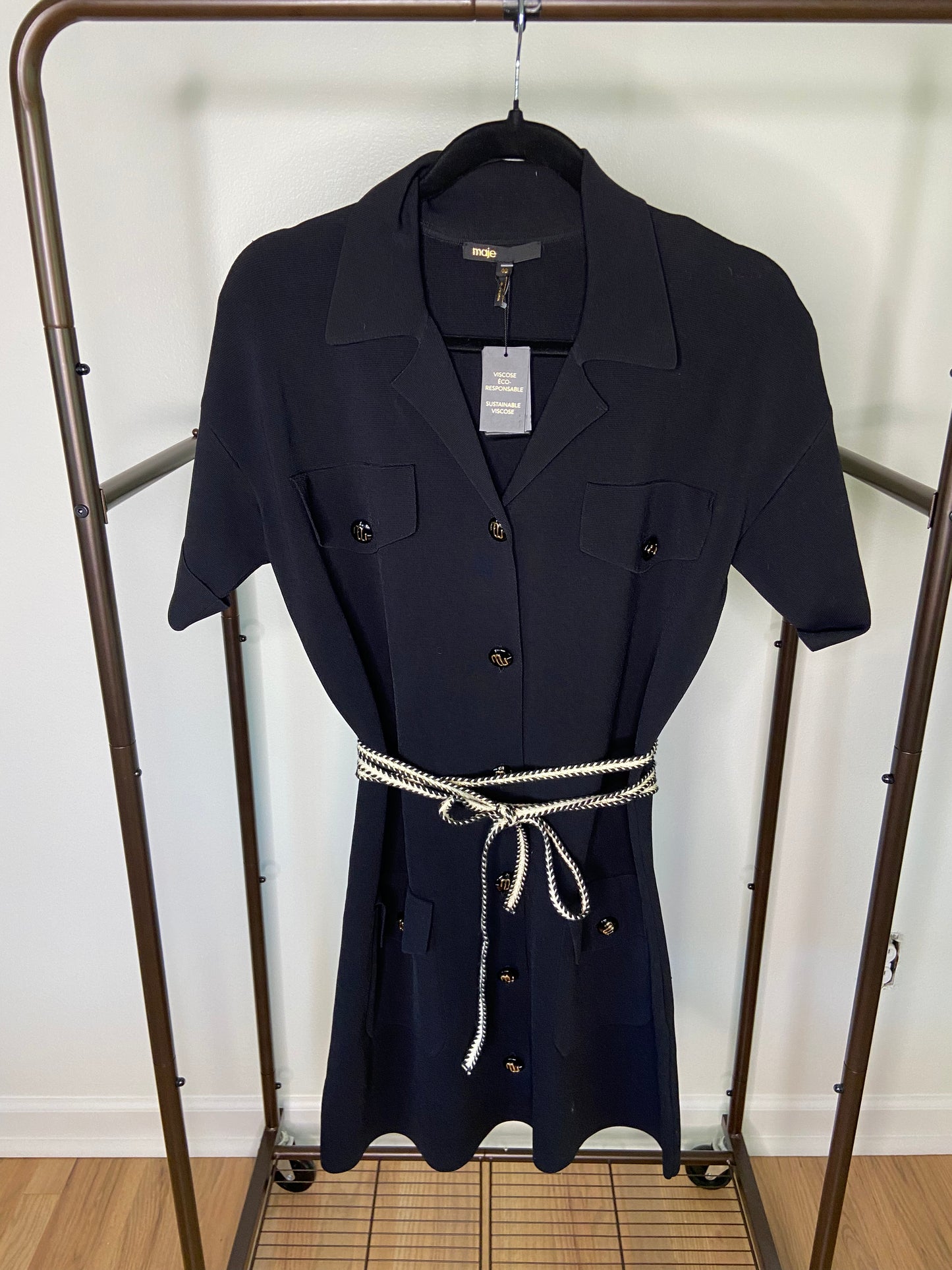 Maje Russ Belted Woven Mini Dress size 40 - Large