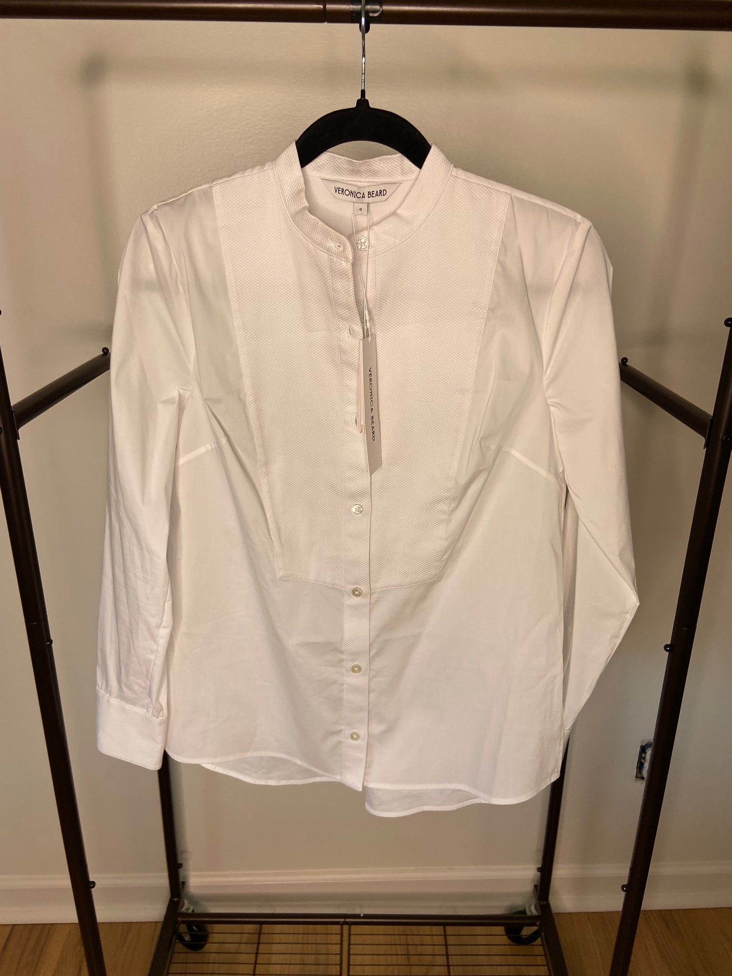 Veronica Beard Naya Cotton-Blend Stand-Collar Shirt size 0