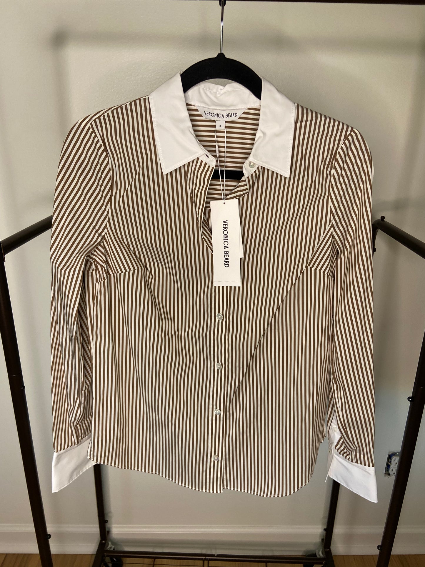 Veronica Beard Marisol Stripe Contrast Detail Cotton Blend Button-Up Shirt size 0