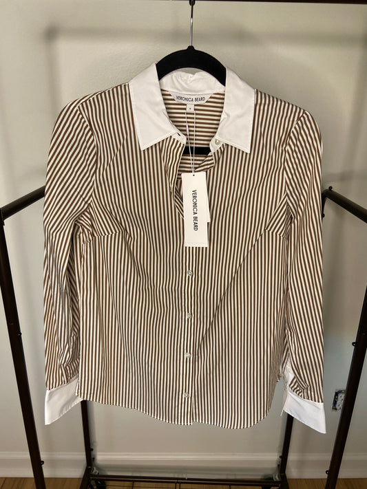 Veronica Beard Marisol Stripe Contrast Detail Cotton Blend Button-Up Shirt size 0